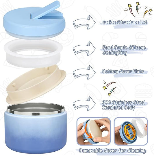 12oz Kids Soup Thermo for Hot Food Insulated Vacuum Food Jar with Buckle Lid, Stainless Steel Wide Mouth Leak Proof Lunch Container for School Travel 1 Pack