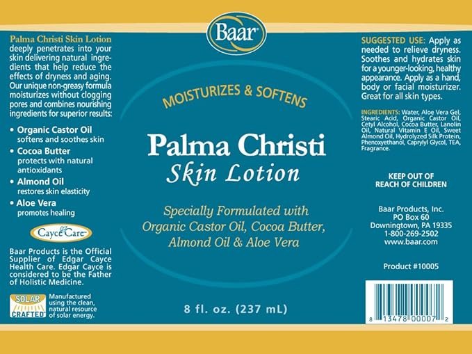 Baar Palma Christi Skin Lotion - Organic Castor Oil, Cocoa Butter, & Aloe Vera, 8 fl. oz.