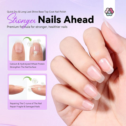 SAVILAND Clear Nail Polish Base Top Coat: 2 in 1 Quick Dry Nail Polish Long Lasting Fingernail Toe Polish Color Protection Resists Smudging, Chipping and Fading Shine Finish Polish Salon Home Nail Art