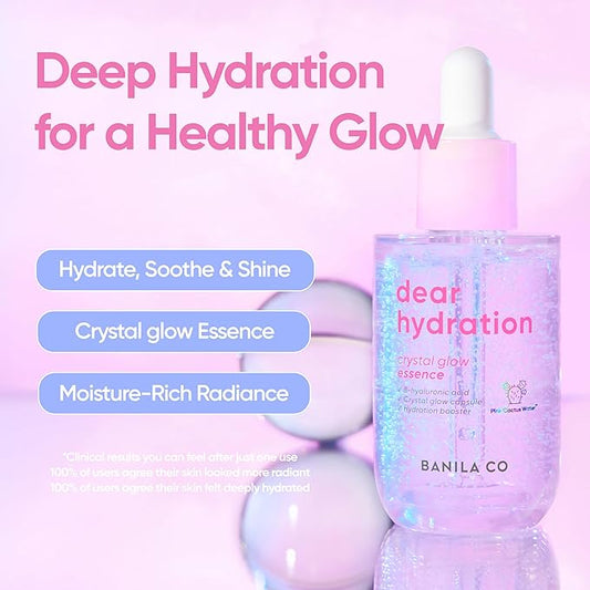 BANILA CO Dear Hydration Crystal Glow Essence | Dermatologist Tested | Crystal Capsule Serum with Pink Cactus & Hyaluronic Acid for Hydrating and Radiant Skin (50ml / 1.69 fl oz)