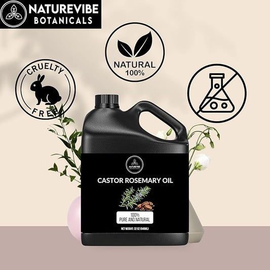 Naturevibe Botanicals Castor Rosemary Oil 32 Ounces | 100% Pure and Natural | Great for Skin Care and Hair Care