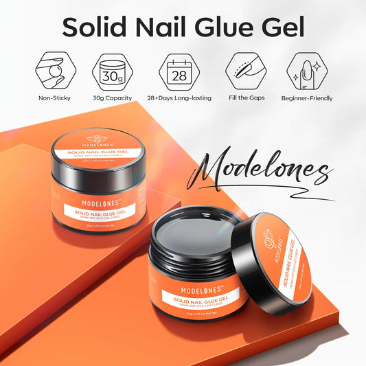 modelones Solid Nail Glue Gel for Acrylic Nails Tips, 30g False Nails Gel Glue Long-Lasting Strong Adhesion, Need UV Light Cured