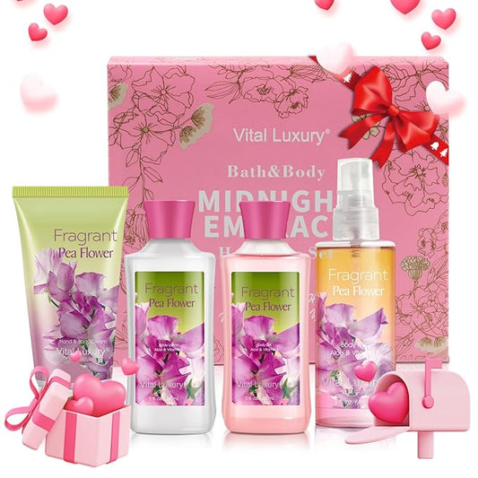 Sweet Pea Bath & Body Kit, 3 Fl Oz, Ideal Skincare Gift Home Spa Set, Includes Body Lotion, Shower Gel, Body Cream, and Fragrance Mist, Birthday Mother's Valentine's Day Gifts for Her