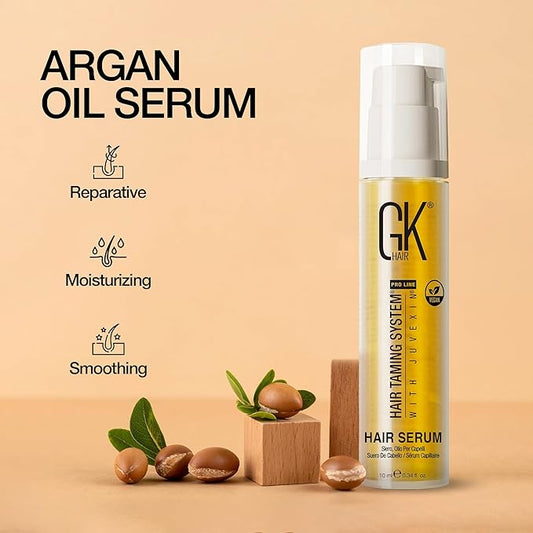 GK HAIR Global Keratin 100% Organic Argan Oil Anti Frizz Mini Serum (0.34 Fl Oz/10ml) Styling Smoothing Strengthening Hydrating & Nourishing Heat Protection Shine Frizz Control Dry Damage Hair Repair