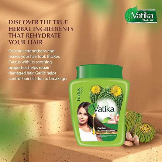Vatika Naturals Hot Oil Hair Mask - Cactus & Garlic & Multivitamin for Dry, Damaged, Nourishing & Strengthening, Deep Conditioning for Soft, Smooth - 500ml