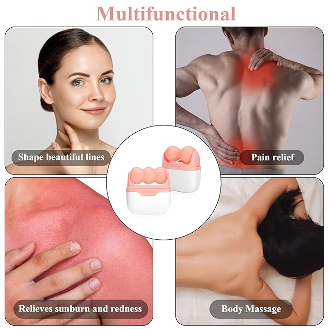 Ice Roller for Face, Ice Face Roller Skin Care Tools, 2 in 1 Face Massager Eye Roller for Puffy Eyes Migraine Relief, Reduce Wrinkles, Relieve Muscle Soreness, Relieve Sunburn and Redness, Pink