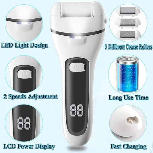 Rechargeable Callus Remover for Feet, 13-in-1 Professional Pedicure Tools Foot Care Kit, Foot Scrubber Electric Feet File Pedi for Hard Cracked Dry Dead Skin, 3 Rollers, 2 Speed, Battery Display