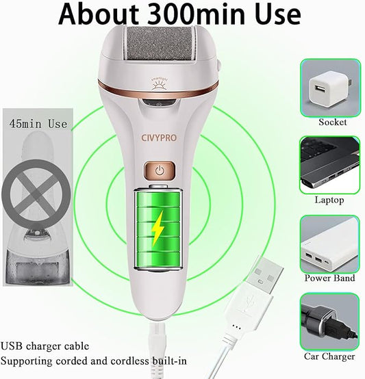 Electric Foot Callus Remover- Long Service Time, Rechargeable Electronic Foot File- Ideal Gift, Professional Pedicure Tools, Waterproof Foot Scrubber, Pedicure Kit Feet Care for Dead Skin (White)