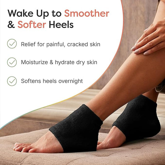 ZenToes Moisturizing Socks for Cracked Heel Treatment - Vitamin E, Olive Oil and Jojoba Oil Infused Heel Socks to Soften and Hydrate (Fuzzy Black, Wide Width)