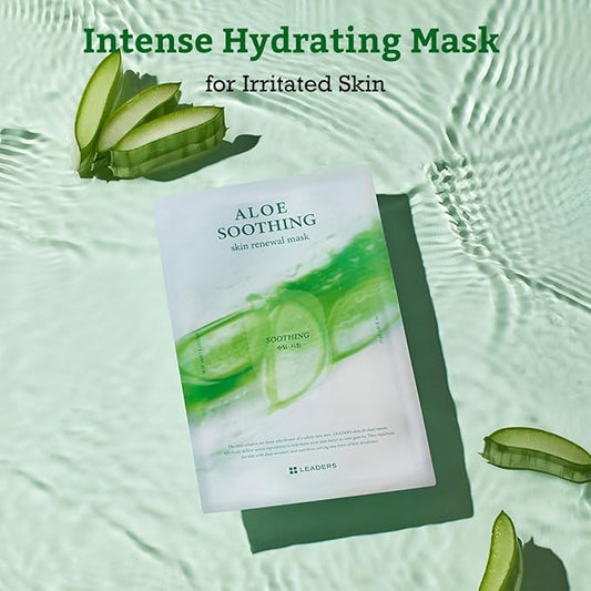 LEADERS Aloe Soothing Skin Renewal Mask – Calms Irritated Skin, Reduces Redness & Provides Deep Hydration – Gentle Formula for Sensitive Skin – Hydrating Face Mask with Aloe Vera – 10 Sheets