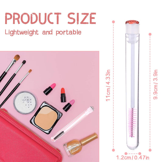 50 Pieces Disposable Mascara Brushes Eyelash Brush Lash Wand Diamond Mascara Wands with Tube Makeup Tool Lash Spoolies Sanitary Brushes Lash Extension Supplies (tube scale l pink 50)
