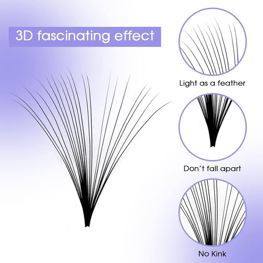 Easy Fan Volume for Lash Artists: Wendy, Handmade Fans for Eyelash Extensions, Self Fanning, Blooming, C-KH, Black, D-0.07-8-14