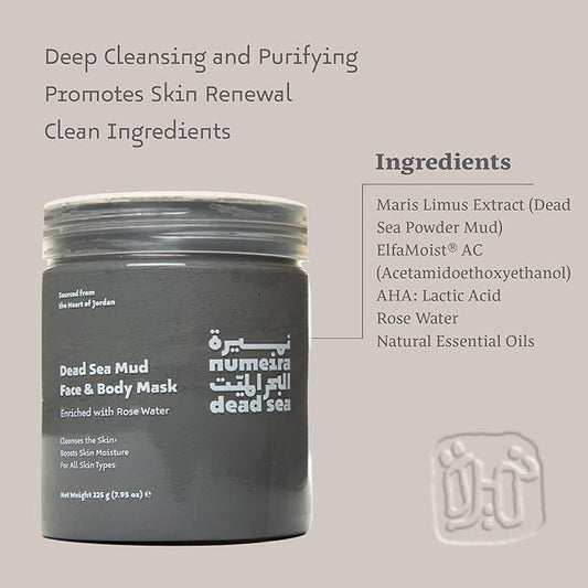 Dead Sea Mud Mask for Face & Body with Trace Minerals - Harvested from Jordan - Pore Reducer Mud Mask for Acne Skin - Gentle Dead Skin Remover for Face - Hydrating Facial Mask
