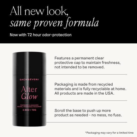 Each & Every Aluminum Free Deodorant for Women & Men - All Natural Deodorant for Sensitive Skin, EWG Verified - Clean, Baking Soda-Free, Plant-Based Fragrance, Raspberry & Mandarin, 2.5oz