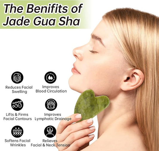Jade Gua Sha and Face Roller & Silk-Bonnet for Sleeping Women