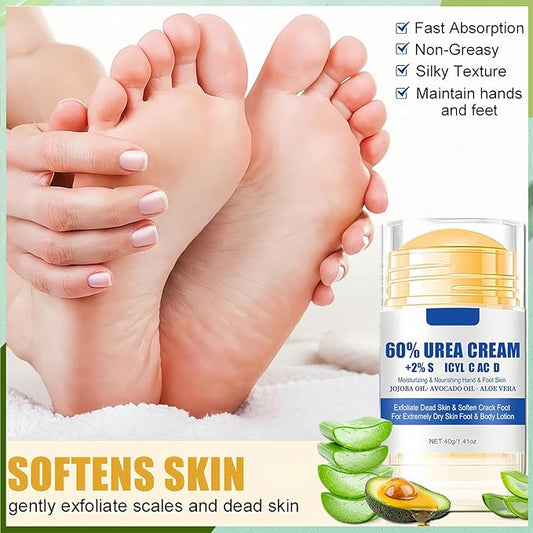 2Pcs 60% Urea Foot Cream Set, Hydrating Lotion Stick Balm, Hand and Foot Cream Urea Moisturizer, Moisturizing Cream 60 Percent for Feet Maximum Strength, 40G Each