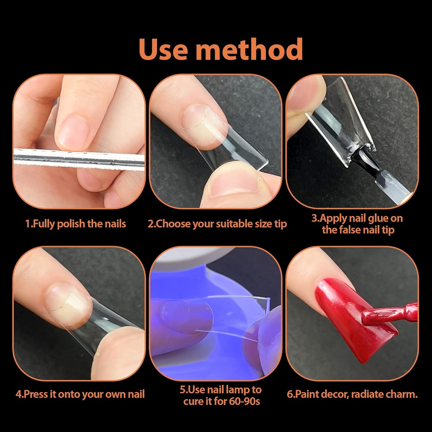 UNA GELLA Duck Fake Nail Tips 504 PCS Clear Soft Gel Short Half Cover Nail Tips Curved for Nail Extensions Professional Salon & Home DIY Nail Art 11 Sizes