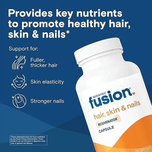 Bariatric Fusion ONE Per Day Bariatric Hair Skin and Nails Vitamins REJUVENATOR for Women | Vegan Hair Growth Vitamins with Biotin, Vitamin B12, and B1 | Easy to Swallow | 120 Capsules