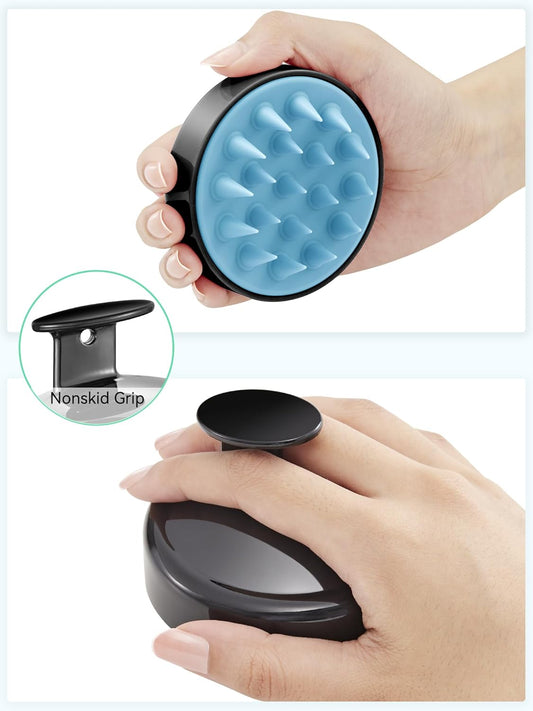 HEETA Shampoo Scalp Brush Massager Hair Growth, Scalp Scrubber with Soft Silicone Bristles for Hair Growth & Dandruff Removal, Hair Brush for Scalp Exfoliator, Black Blue