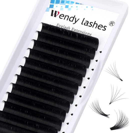 Easy Fan Volume for Lash Artists: Wendy, Handmade Fans for Eyelash Extensions, Self Fanning, Blooming, B-KH, Black, D-0.05-13