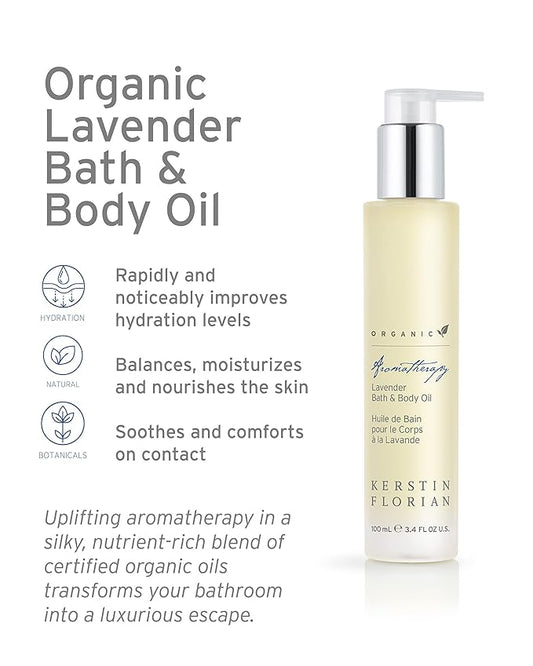 Kerstin Florian Organic Lavender Body Oil | Nutrient-Rich Moisturizer with Vitamin E, Coconut & Jojoba Oils | Natural Essential Oils for Relaxation & Massage | 3.4 fl oz