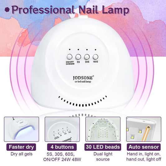 JODSONE 36 Pieces Gel Nail Polish Set U V Light Nail Drill Beginner Set Glossy Surface Easy To Apply Matte Texture All-In-One Manicure Kit