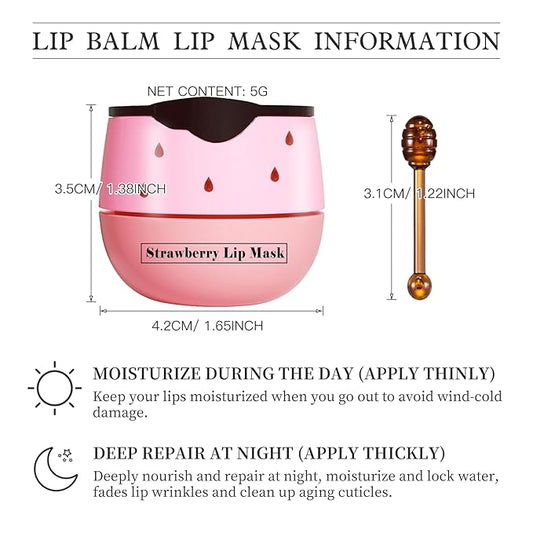 2 PCS Honey Lip Balm Pot, Strawberry & Honey Lip Mask, Reduces Lines, Hydrate & Moisturizing Skin Care, Prevention Dry Cracked Lips Repair Treatment