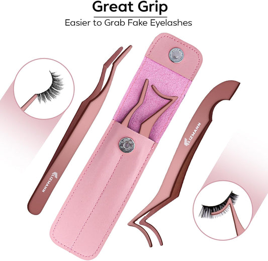 LIZMANN Eyelash Applicator Tweezers 2 PCS Tool for False Eyelash Application & Lash Extensions, Mistake-Proof Lash Placement Tweezers for Professional and DIY Use