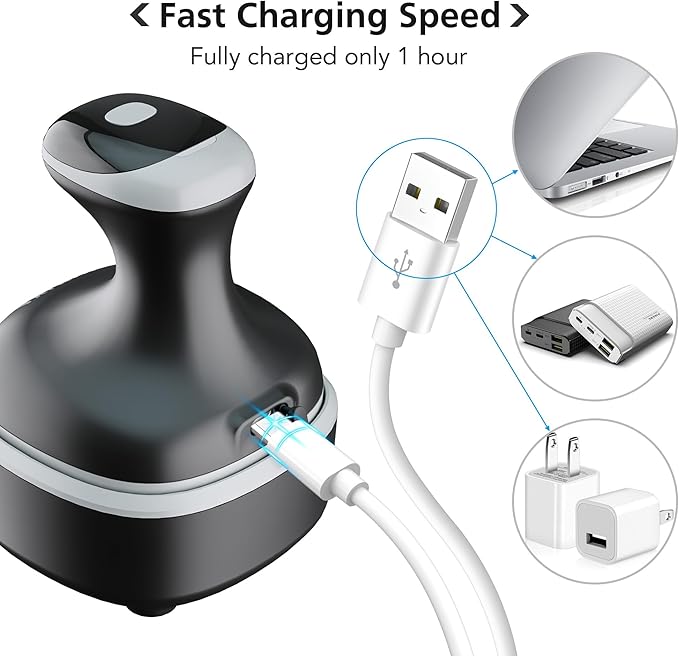 Electric Scalp Massager, Portable Rechargeable Head Massager with 8 Removable Massage Claws, Waterproof Handheld Hair Scalp Scratcher for Full-Body Massage and Stress Relax