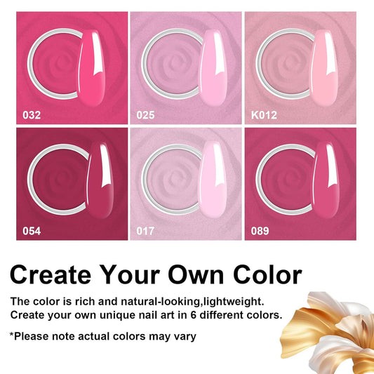 Dip Powder Nail Set, 6 Colors Hot Pink Series 12 Pcs Dipping Powder Kit With Base & Top Coat/Activator/Brush Saver,Nail Art Dip Manicure Kits Odor-Free&Long-Lasting, No Needed Nail Lamp Curing