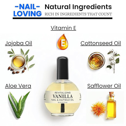 Moisturizing Cuticle & Nail Care Oil 2.3 Fl Oz - Vanilla Scented – Infused with Jojoba Oil, Aloe, Vitamin E – Nail & Cuticle Hydration, Repair, Moisturizer, Strengthener, Growth