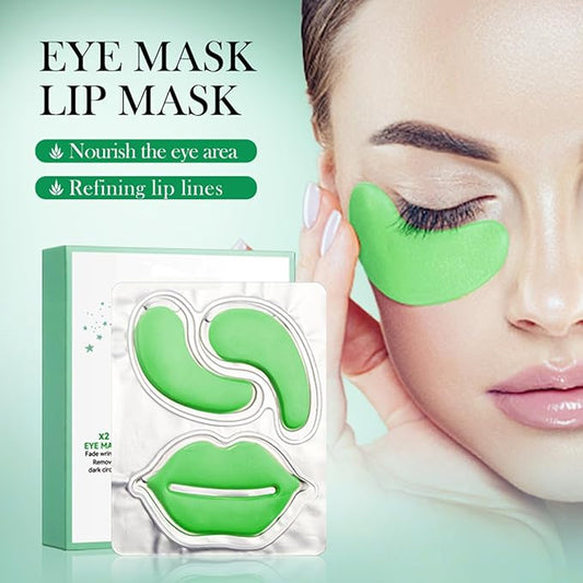 YP 10 Pairs Aloe Vera Under Eye Patches and Moisturizing Lip Mask Set - 10 Pcs Aloe Vera Under Eye Patches, Refines Eye mask Lines Essence for Women Gifts