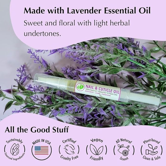 MONA BRANDS Revitalizing Natural Nail Oil Cuticle PEN with 14 Plant oils | Restores & Protects Damaged Cuticles & Nails | Moisturizes, Strengthens, Soothes, Shines (4-PK LAVENDER (2.5 mL each))