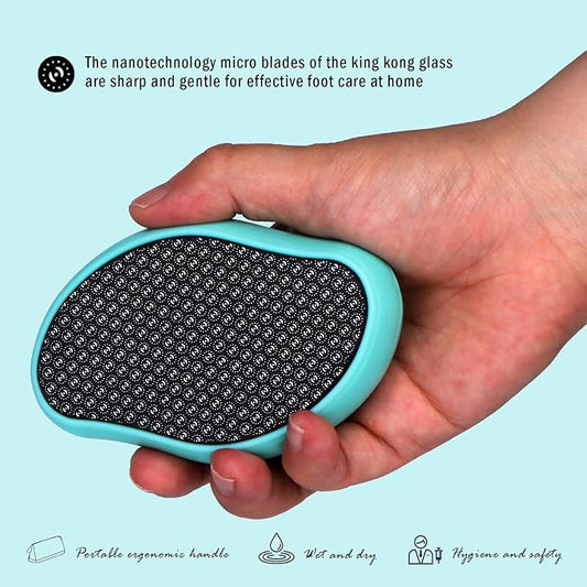Glass Foot File Callus Dead Remover Heel Scraper and Shower Scrubber - Safely and painlessly removes calluses and Dry Skin from Heels (Blue)