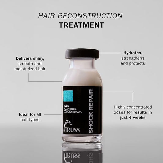 TRUSS Repairing Hair Serum - Shock Repair Hair Care for Damaged Strands - Highly Concentrated for Split End Repair & Protection - Weekly Reconstructing Treatment for Hydration & Strength (4 Ampoules)