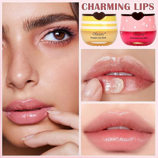 Sulily 3 Pcs Bee Balm Lip Balm Honey Pot,Honey&Strawberry&Watermelon Lip Sleeping Mask Hydrating Prevention Dry and Cracked Lip Scrubs Exfoliator Lip Care,Lip Mask Overnight Reduces Lip Lines