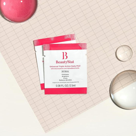 BeautyStat Triple Action One-Step Daily Exfoliating Peel Pad for Uneven Tone, Texture, Fine Lines, Enlarged Pores - Gentle Exfoliator Pad with AHAs, BHAs, Glucosamine to Brighten