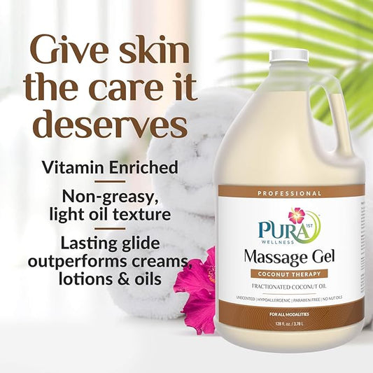 Coconut Therapy Massage Gel, Pura Wellness Massage Gel, Professional Deep Tissue Therapy, Coconut Massage, Massage Gel for Physical Therapy, Unscented Gel for Physical Therapy Recovery, 128oz