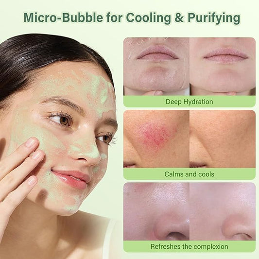 Aloe Vera Gel Mousse Bubble Facial Mask For Women Moisturizing Skin Care, Hydrating Nourishing Aloe Vera Extract After Sun Care Relief Soothes Calms Face Body Skincare 3.52oz