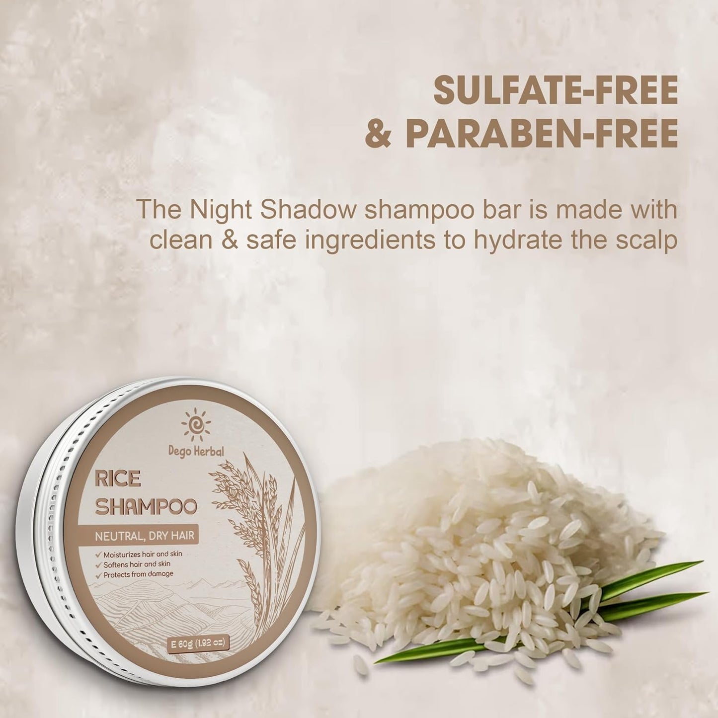 Rice Shampoo Bar Body Wash Bar for Neutral and Dry Hair 1.92 Oz Softens Hair and Skins, Protect for Damages