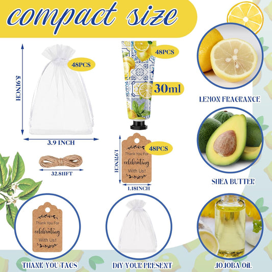 48 Sets Baby Shower Hand Cream Party Favors for Guests Gift Bulk Travel Size Hand Lotion Set for Baby Shower Wedding Christmas(Lemon)