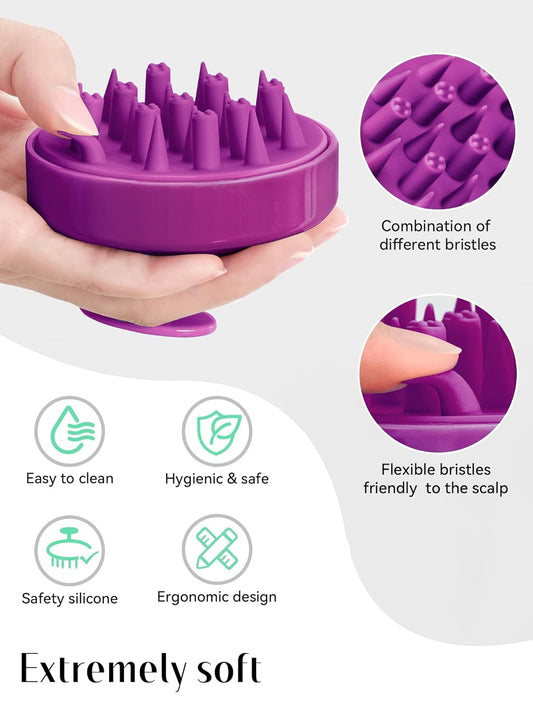 HEETA Hair Scalp Massager for Hair Growth, Shampoo Brush, Scalp Scrubber Exfoliator with Soft Silicone Bristles for Dandruff Removal to Relieve Stress, Wet Dry Use, Purple