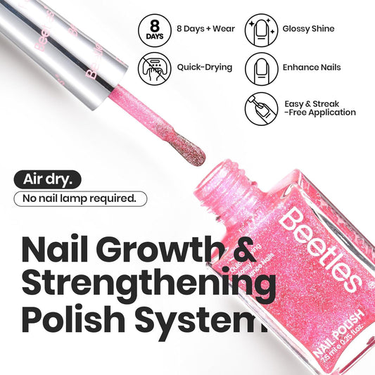 Beetles Glitter Nail Polish Set, 6 Colors Pink Nail Polish Kit Shimmer Gold Nude Jelly Pink Reverie Quick Dry Fingernail Polish Gifts for Women Salon DIY Manicure Kit