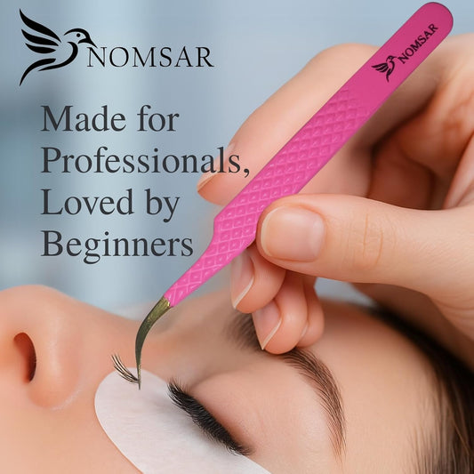 Eyelash Extensions Tweezers, Set of 3 - Stainless Steel with Diamond Grip for Volume lash Extension - Fiber Tip Tweezers for Multipurpose & Application (Light Green)