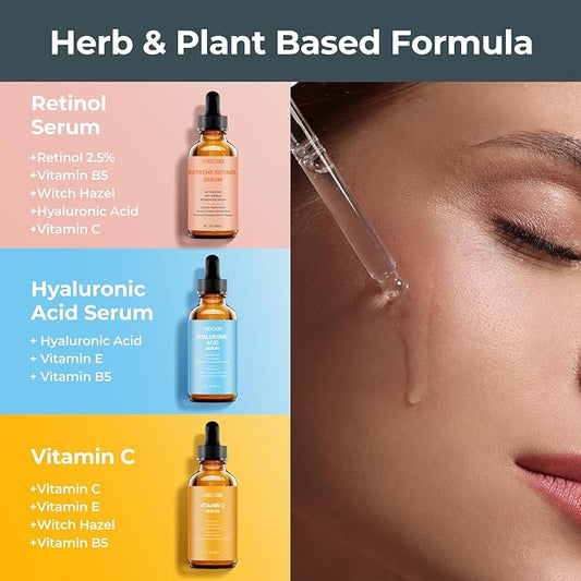 Face Serum Set – Retinol Serum, Vitamin C Face Serum & Hyaluronic Acid Serum for Face – Anti Aging Serum Skin Care Set for Women – Serum for Firm, Wrinkle Smoothing 3x1oz
