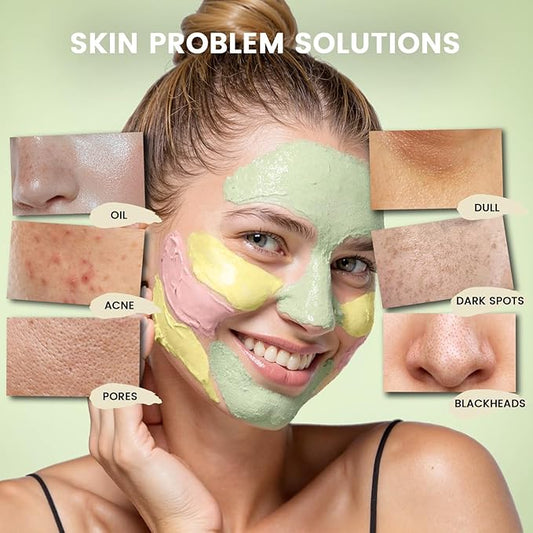 Turmeric Clay Mask, Rose Face Mask & Green Tea Mud Mask 12 PCS - Spa Facial Mask Set Gift for Women & Men, Skin Care Set for Deep Cleansing, Moisturizing, and Refining Pores