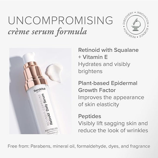 SeroVital Beauty RetinAll Daily Serum – Redefining Retinol – Retinoid Skin Serum – Anti Wrinkle Face Serum for Women, 1 oz
