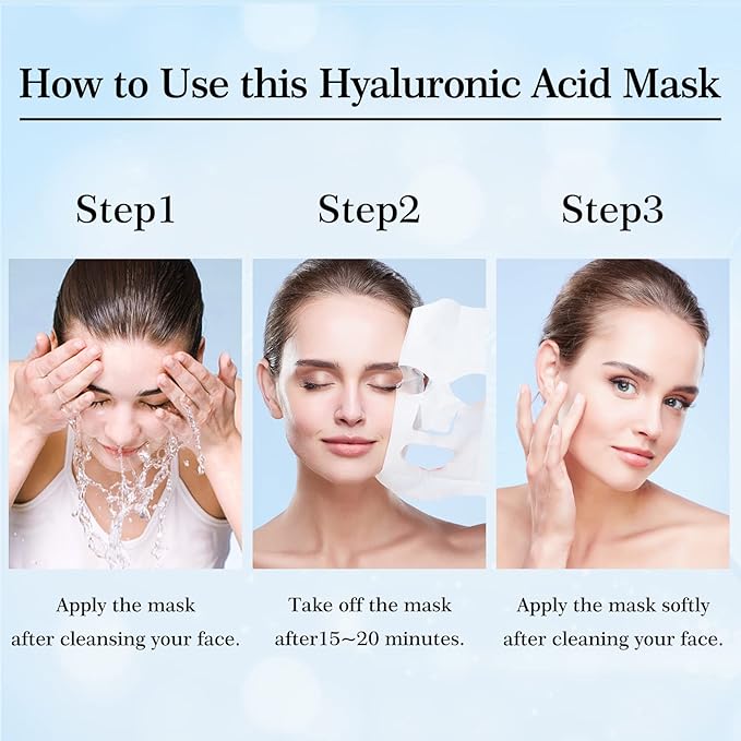 Face Mask Skin Care Hydrating Anti Aging Facial Mask Hyaluronic Acid Sheet Pack Deep Moisturizing Hydration Facemask Sheets for Women SkinCare Beauty Smoothing Rejuvenating Growing Gifts10 Sheets