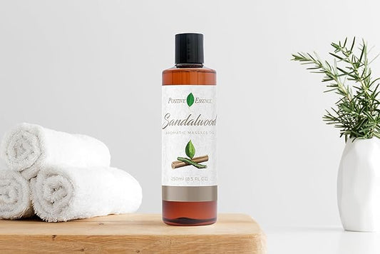 Sandalwood Massage Oil, Made with Jojoba, Vitamin E and Pure Sandalwood Essential Oil, Natural Body & Mind Relaxation, Aromatic