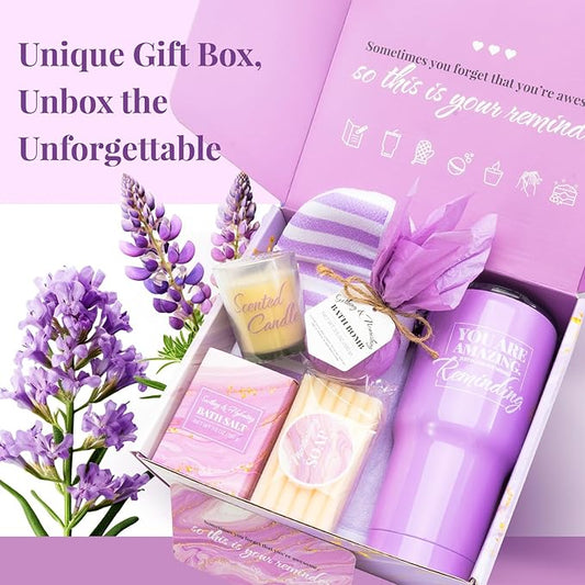Lavender Relaxing Bath and Body Gift Set for Women - 8Pcs Unique Ideas for Birthday, Valentine's Day, Mother's Day, Christmas
